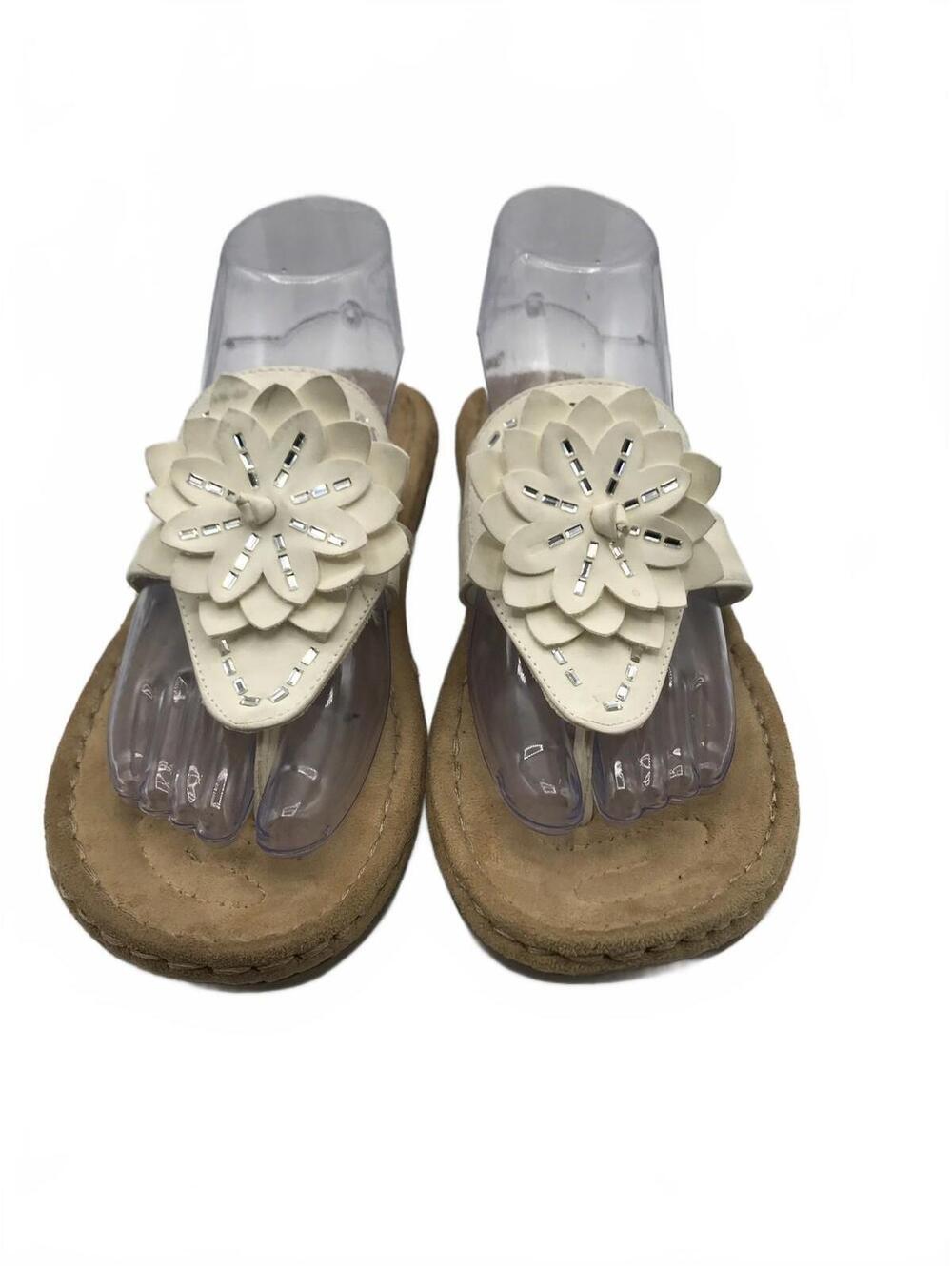 Cliffts White Mountain Sandals Womens 9 M C32436 Wedge Thong Off White Flower